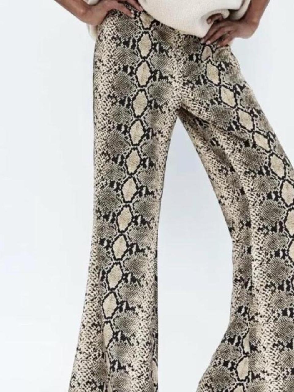 Zara Women's Python Snake Print Flareleg Trousers XL - Picture 7 of 8